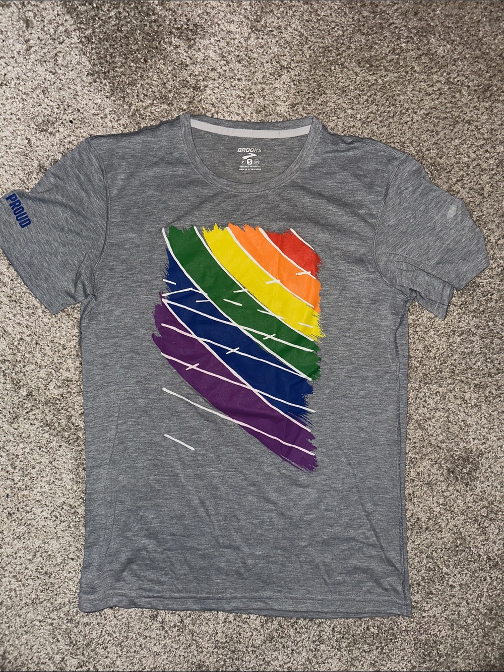 BROOKS Women’s Gray Pride Graphic Tee - Rainbow Stripe